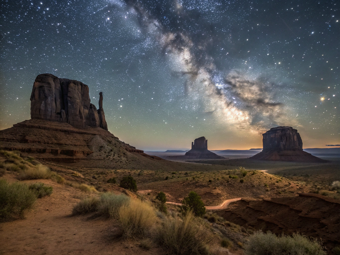 Atacama Plateau landscape under a clear starry night sky