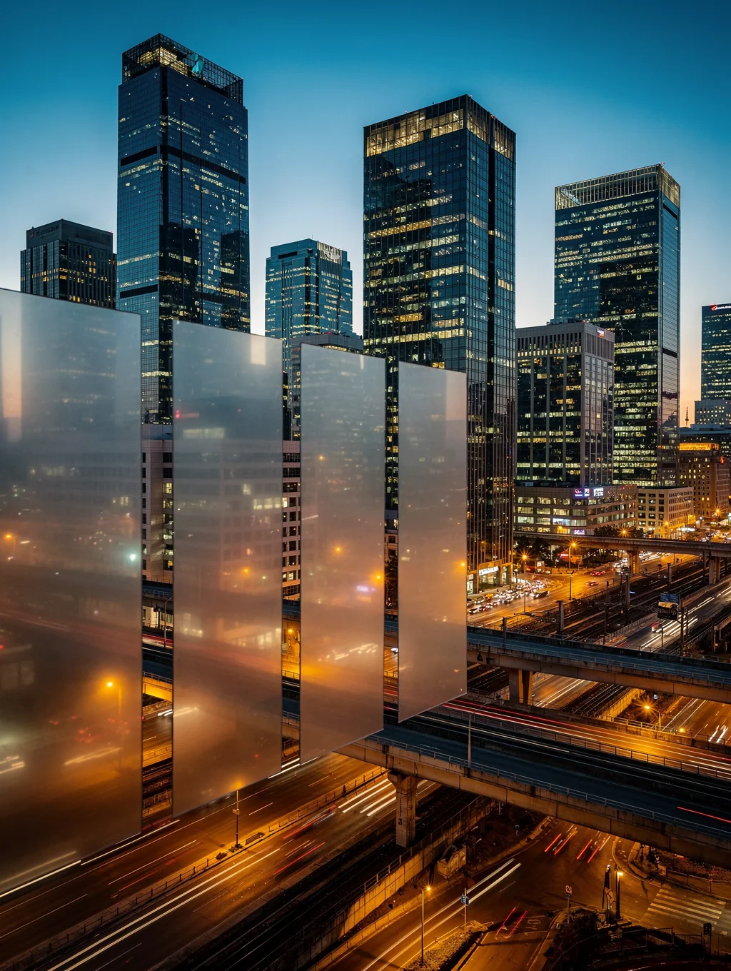 City skyline obscured by heavy light pollution