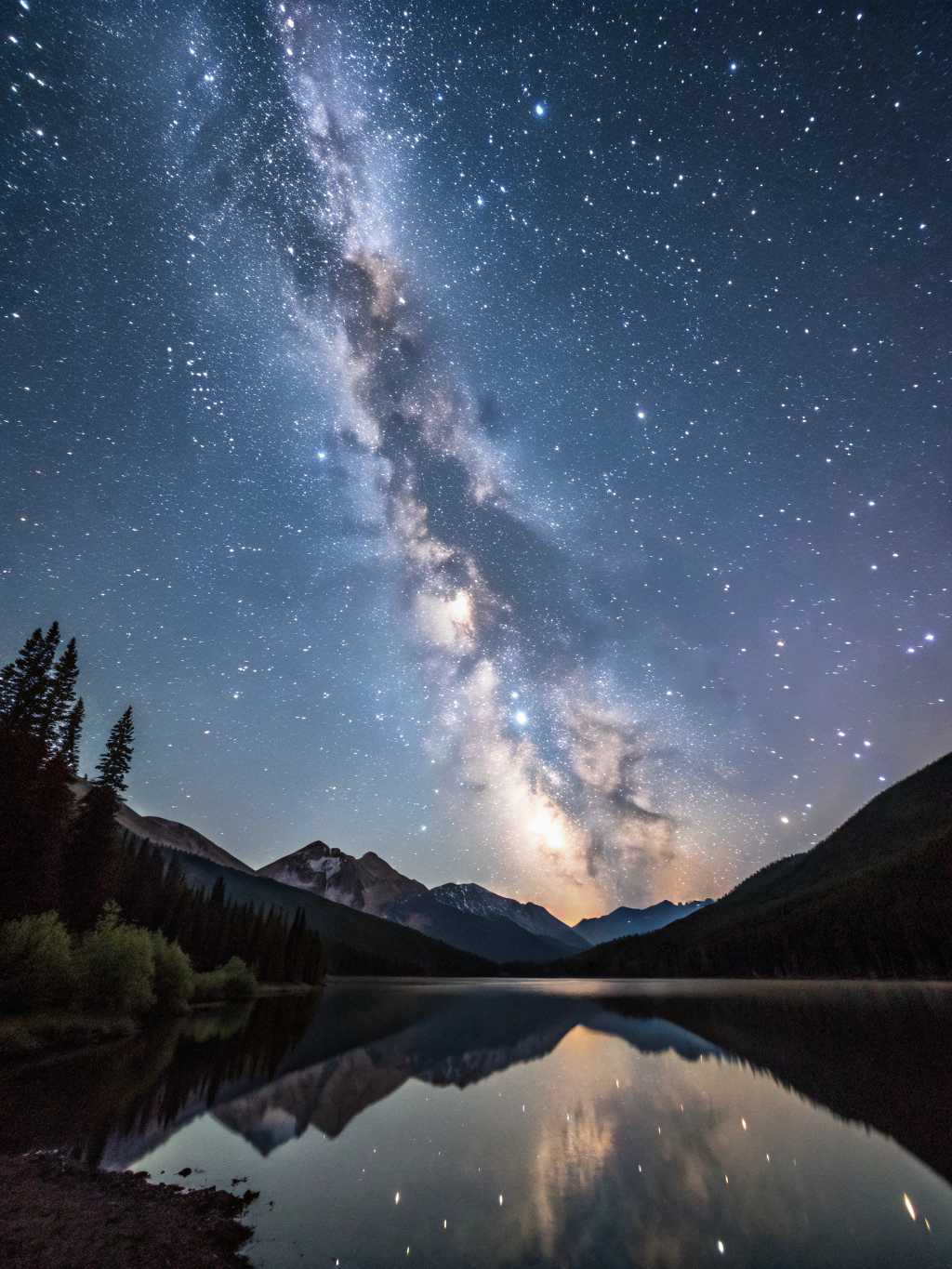 Milky Way galaxy visible over a dark, silhouetted mountain ridgeline