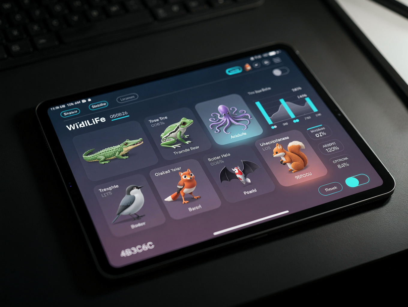 UI showing nocturnal animal activity cycles with amber gradient line